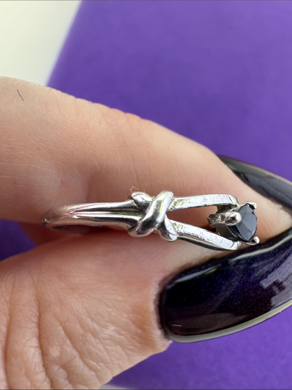 💛 Classic 10k White Gold Sapphire Ring | Love Knot Minimalist Stacker - Picture 7 of 8